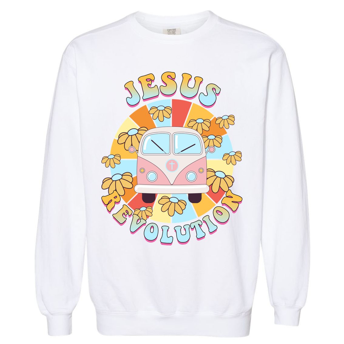 Jesus Revolution Retro Floral Hippie Garment-Dyed Sweatshirt