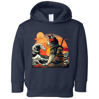 Japanese Retro Samurai Cat The Great Wave By Hokusai Toddler Hoodie