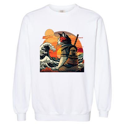 Japanese Retro Samurai Cat The Great Wave By Hokusai Garment-Dyed Sweatshirt