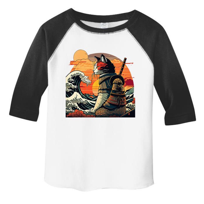 Japanese Retro Samurai Cat The Great Wave By Hokusai Toddler Fine Jersey T-Shirt