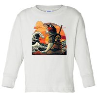 Japanese Retro Samurai Cat The Great Wave By Hokusai Toddler Long Sleeve Shirt