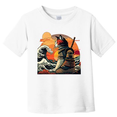 Japanese Retro Samurai Cat The Great Wave By Hokusai Toddler T-Shirt