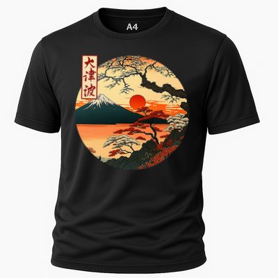 Japanese Red Sunset And Mountain Fuji Kanji Performance Shirt
