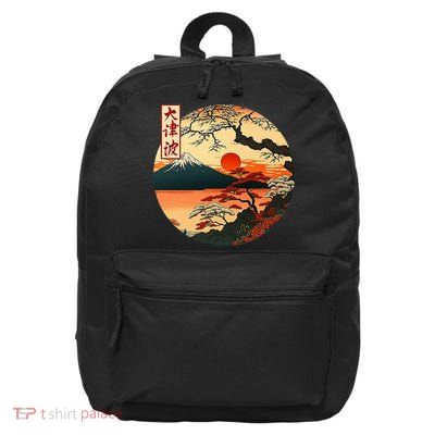 Japanese Red Sunset And Mountain Fuji Kanji 16 in Basic Backpack