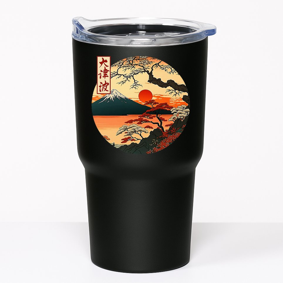 Japanese Red Sunset And Mountain Fuji Kanji Tumbler