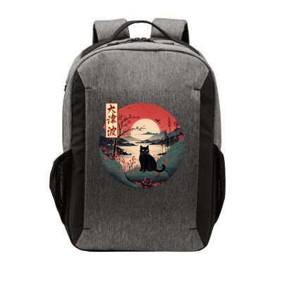 Japanese Red Sunset and Black cat Kanji Japan art Vector Backpack