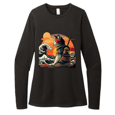 Japanese Retro Samurai Cat The Great Wave By Hokusai Womens CVC Long Sleeve Shirt