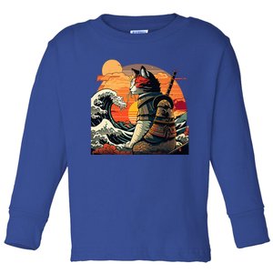 Japanese Retro Samurai Cat The Great Wave By Hokusai Toddler Long Sleeve Shirt