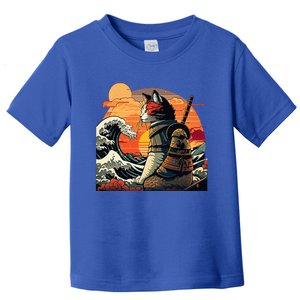 Japanese Retro Samurai Cat The Great Wave By Hokusai Toddler T-Shirt