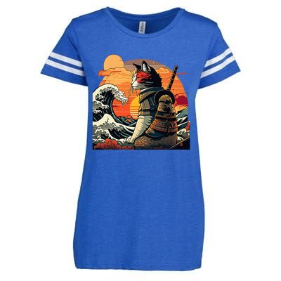 Japanese Retro Samurai Cat The Great Wave By Hokusai Enza Ladies Jersey Football T-Shirt