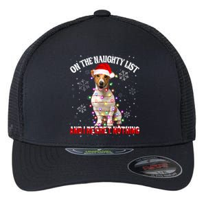 Jack Russell Santa Hat On The Naughty List I Regret Nothing Gift Flexfit Unipanel Trucker Cap