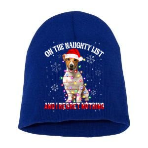 Jack Russell Santa Hat On The Naughty List I Regret Nothing Gift Short Acrylic Beanie