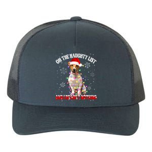 Jack Russell Santa Hat On The Naughty List I Regret Nothing Gift Yupoong Adult 5-Panel Trucker Hat