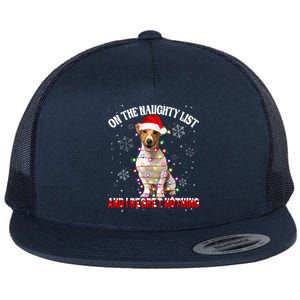 Jack Russell Santa Hat On The Naughty List I Regret Nothing Gift Flat Bill Trucker Hat