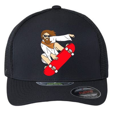 Jesus Riding Skateboard Flexfit Unipanel Trucker Cap