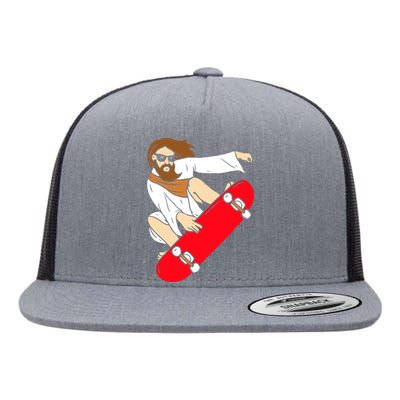 Jesus Riding Skateboard Flat Bill Trucker Hat