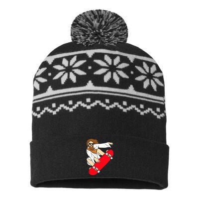 Jesus Riding Skateboard USA-Made Snowflake Beanie