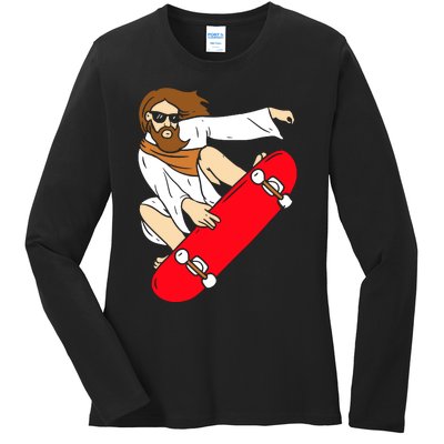 Jesus Riding Skateboard Ladies Long Sleeve Shirt