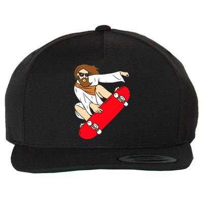 Jesus Riding Skateboard Wool Snapback Cap