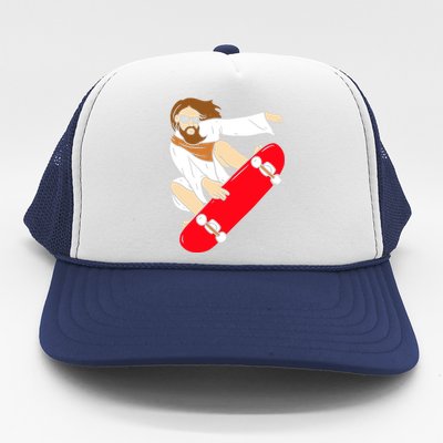 Jesus Riding Skateboard Trucker Hat