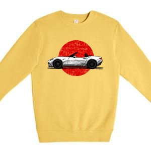 Japanese Roadster Sports Car Sketch With Flag Background Premium Crewneck Sweatshirt