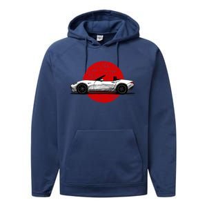 Japanese Roadster Sports Car Sketch With Flag Background Performance Fleece Hoodie