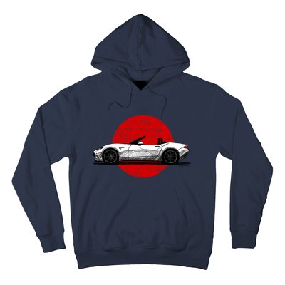 Japanese Roadster Sports Car Sketch With Flag Background Hoodie