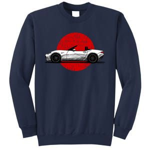 Japanese Roadster Sports Car Sketch With Flag Background Sweatshirt