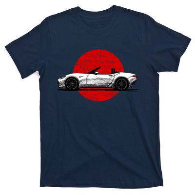 Japanese Roadster Sports Car Sketch With Flag Background T-Shirt