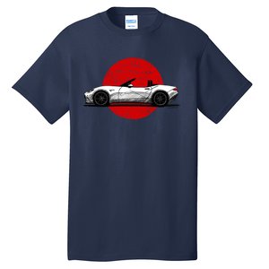 Japanese Roadster Sports Car Sketch With Flag Background Tall T-Shirt