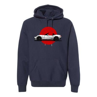 Japanese Roadster Sports Car Sketch With Flag Background Premium Hoodie