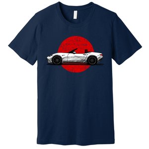 Japanese Roadster Sports Car Sketch With Flag Background Premium T-Shirt