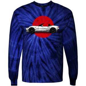 Japanese Roadster Sports Car Sketch With Flag Background Tie-Dye Long Sleeve Shirt