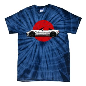 Japanese Roadster Sports Car Sketch With Flag Background Tie-Dye T-Shirt