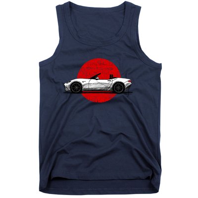 Japanese Roadster Sports Car Sketch With Flag Background Tank Top