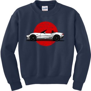 Japanese Roadster Sports Car Sketch With Flag Background Kids Sweatshirt