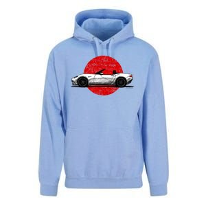 Japanese Roadster Sports Car Sketch With Flag Background Unisex Surf Hoodie