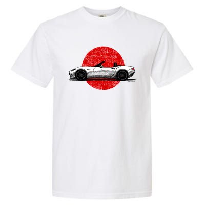 Japanese Roadster Sports Car Sketch With Flag Background Garment-Dyed Heavyweight T-Shirt