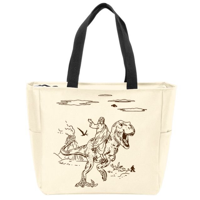 Jesus Riding TRex Dinosaur Zip Tote Bag
