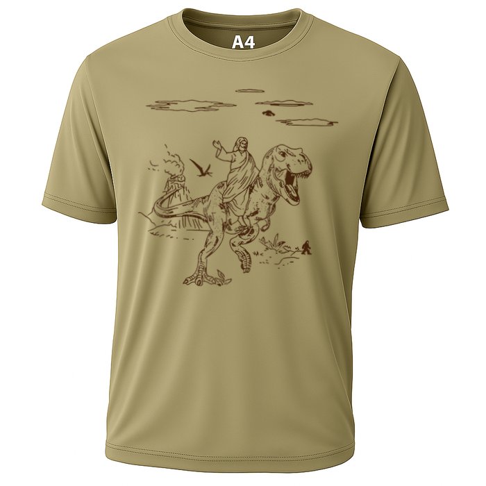 Jesus Riding TRex Dinosaur Cooling Performance Crew T-Shirt