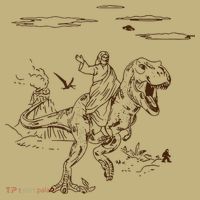 Jesus Riding TRex Dinosaur Button
