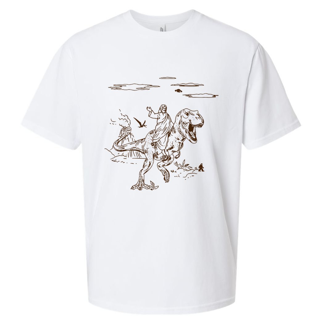 Jesus Riding TRex Dinosaur Sueded Cloud Jersey T-Shirt