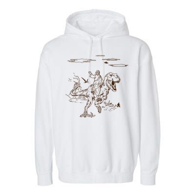 Jesus Riding TRex Dinosaur Garment-Dyed Fleece Hoodie