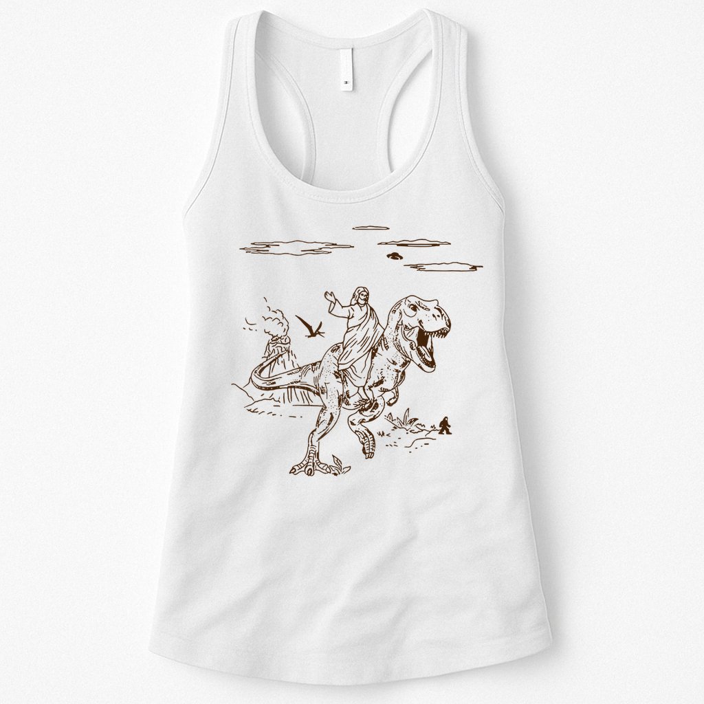 Jesus Riding TRex Dinosaur Womens Tank Top