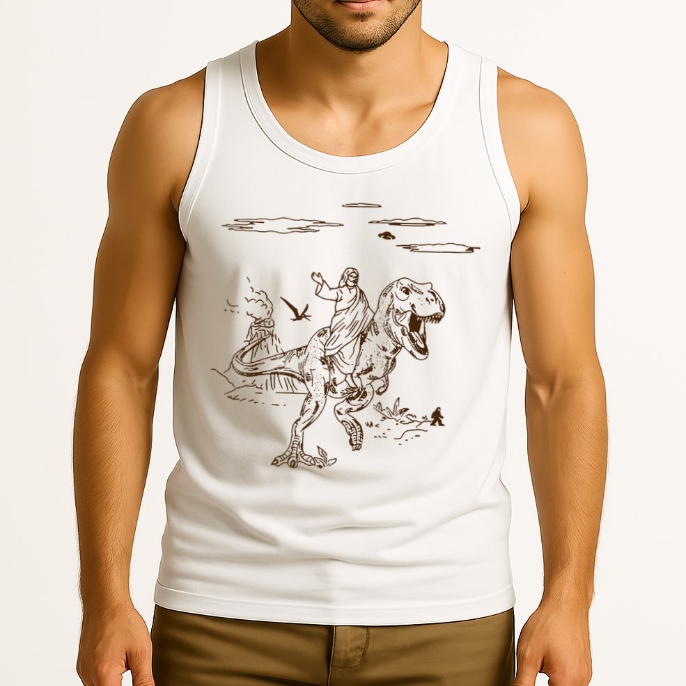 Jesus Riding TRex Dinosaur Tank Top