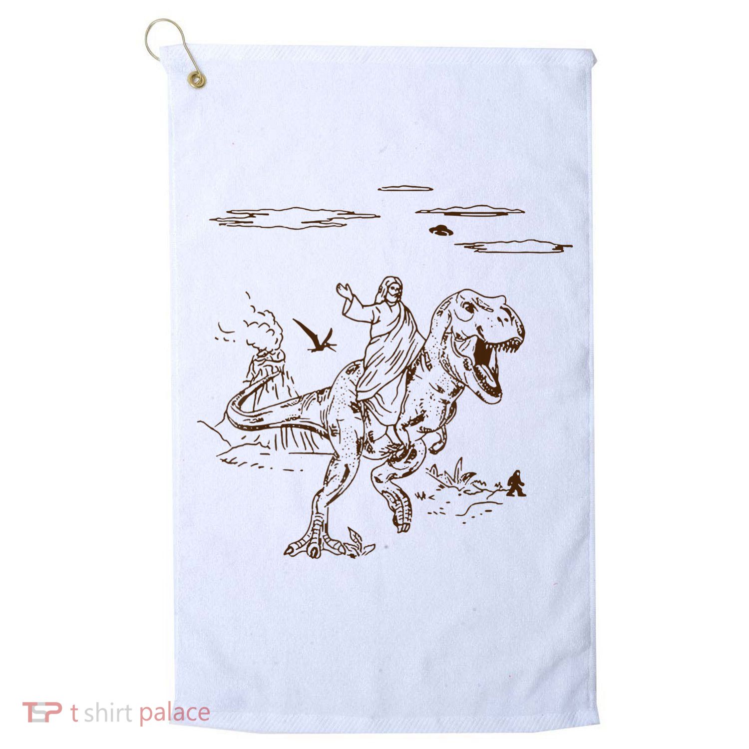 Jesus Riding TRex Dinosaur Golf Towel