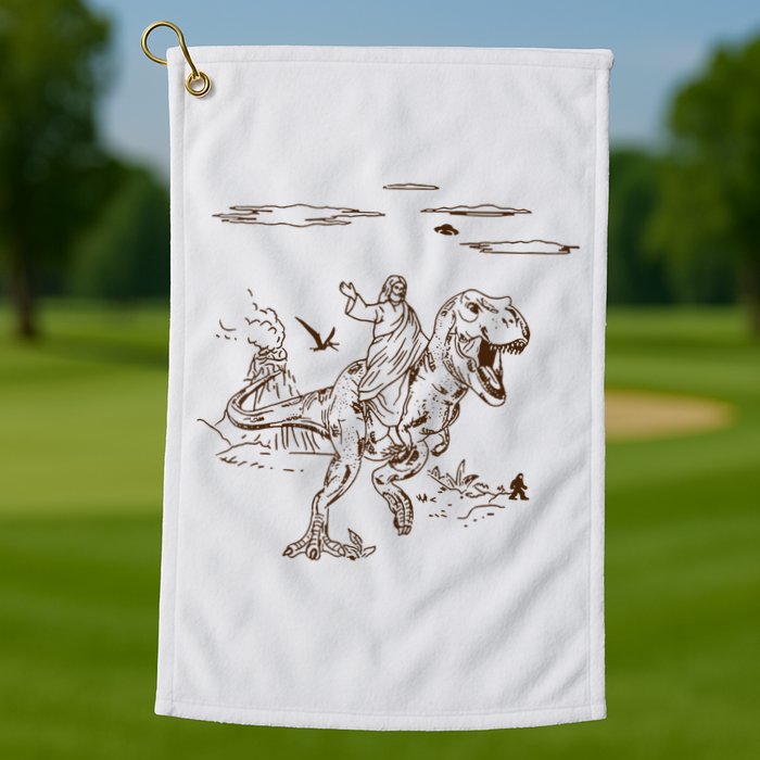 Jesus Riding TRex Dinosaur Golf Towel