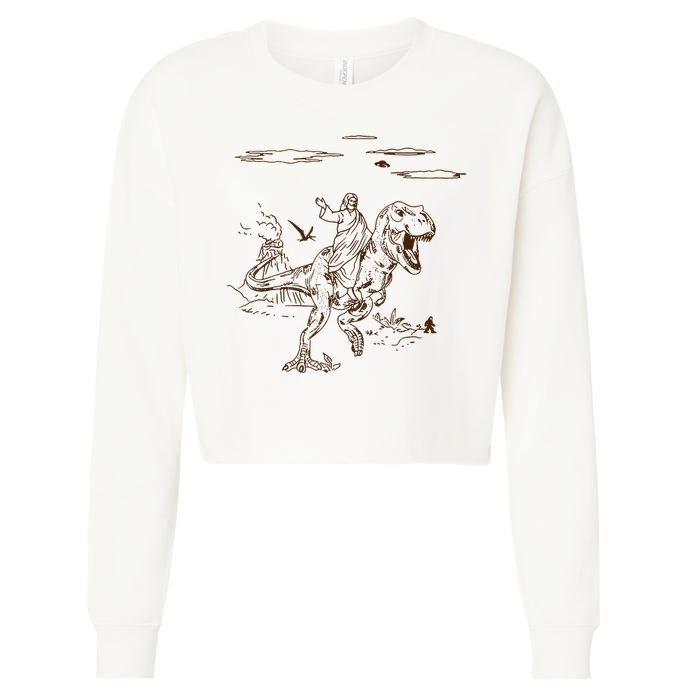 Jesus Riding TRex Dinosaur Cropped Pullover Crew