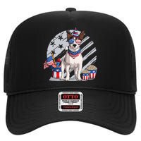 Jack Russell Terrier Dog 4th Of July Sunglasses Usa Flag Fireworks High Crown Mesh Back Trucker Hat