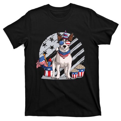 Jack Russell Terrier Dog 4th Of July Sunglasses Usa Flag Fireworks T-Shirt